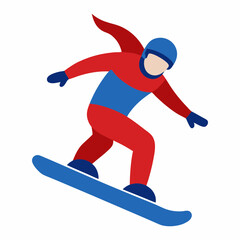 Obraz premium Snowboarder in red and blue suit riding on the blue snowboard vector illustration