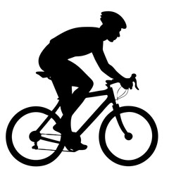 One cyclist riding isolated on white background