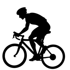 One cyclist riding isolated on white background