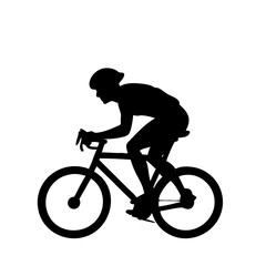 One cyclist riding isolated on white background