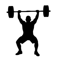 Naklejka premium One weightlifter lifting a barbell isolated on white background