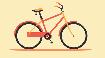 Fototapeta premium Minimalist orange bicycle design with geometric shapes on beige background flat vector illustration