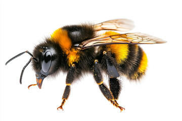 Detailed Closeup of a Bumblebee Isolated on White Background