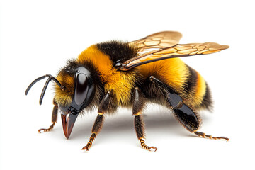 Detailed Closeup of a Fuzzy Bumblebee Isolated on White Background