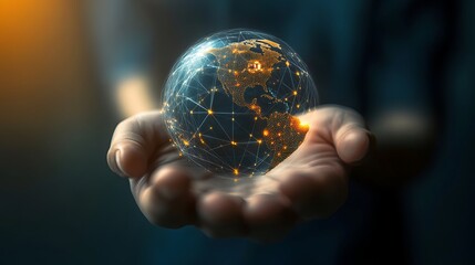 Fototapeta premium Businessman holding global network connection in his hand. 3D rendering