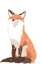 Fototapeta premium Smiling fox in snowfall - cute animal in minimalist art design flat vector illustration