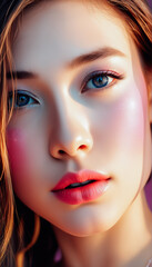 Close-Up Portrait of a Beautiful Woman with Artistic Makeup