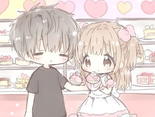 Romantic Anime Couple – Soft Pastel Love Illustration
