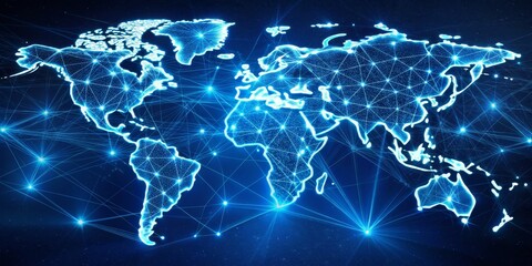 Fototapeta premium Global Network Connection - World Map with Glowing Lines and Dots, Network, Connectivity, Data, Global Network, connection, digital