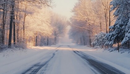 Obraz premium Winter road in the forest. Winter road in the forest. Winter landscape.