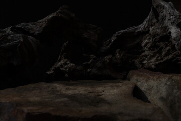 Brown Rock Surface Product Display Shelf Texture Tree Stump Background.