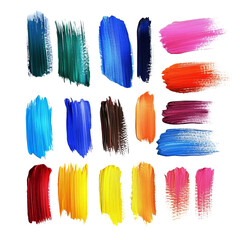 Different types of brush strokes on a transparent background showcasing vibrant colors and textures, Different types of brush strokes transparent background. Abstract brush stroke transparent