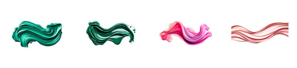 Swirls of paint in vibrant colors on transparent background