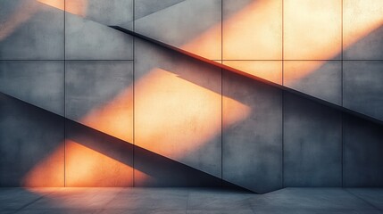 Obraz premium Modern, geometric concrete wall with warm sunlight