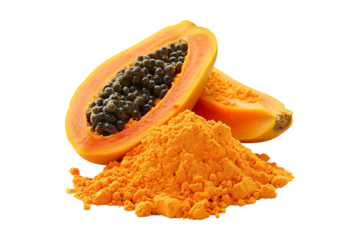 Papaya Powder Isolated on Transparent Background PNG Image.