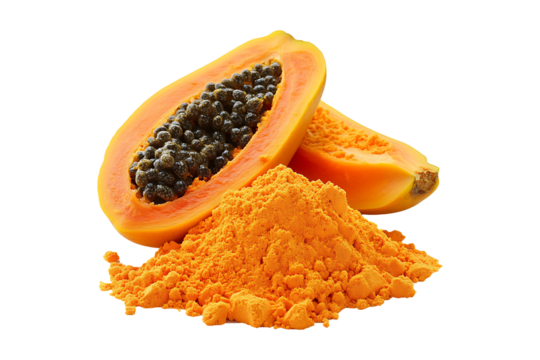 Papaya Powder Isolated on Transparent Background PNG Image.