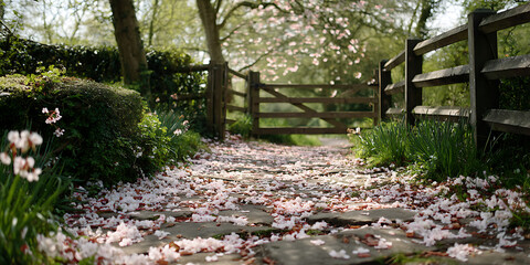 Path strewn with petals .