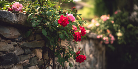 Roses on wall .