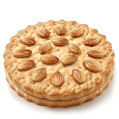 Round almond-studded pie with a flaky crust.