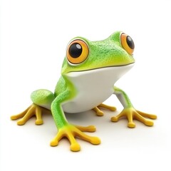 Smiling, cartoon frog figurine in vibrant green.