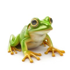 Obraz premium Smiling, plump, green frog in profile view.