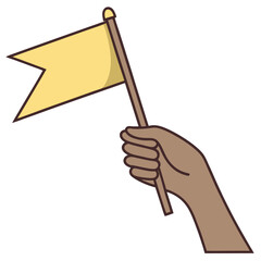 Hand Holding Yellow Triangular Flag on Stick: Symbol of Victory.