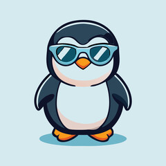 Fototapeta premium Cute Penguin Cartoon Wearing Sunglasses Illustration For Kids Design