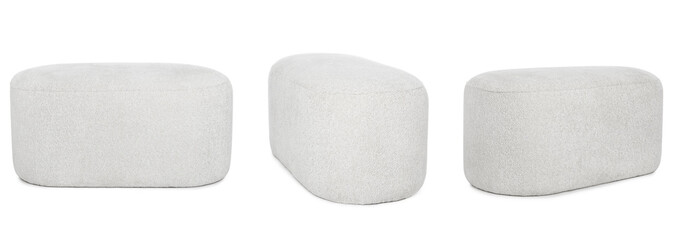 White ottoman chair isolated on white, collage. Stylish furniture