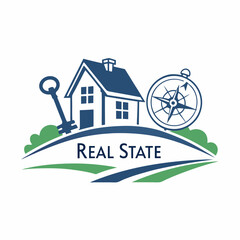 Fototapeta premium Simple graphic of a house and key symbolizing home ownership.
