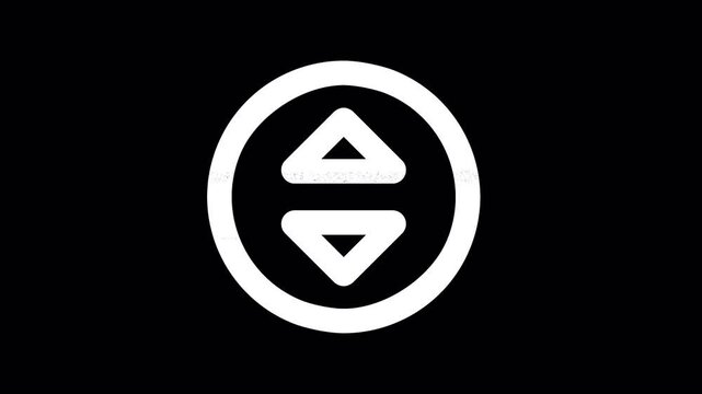 Icon sort circle is distorted. Glitch. Noise, chromatic aberration, geometric distortion. Transparent background, looped. In-Out looped. Alpha BW at the end