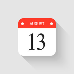 Vector icon page day calendar - 13 August month