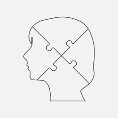 Female head from puzzle pieces. Education, idea