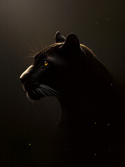 Mysterious black panther silhouette captured in low light revealing striking eyes and elegant features
