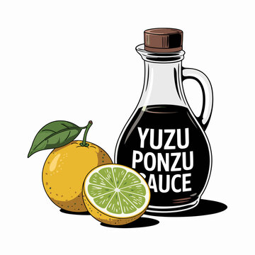 Yuzu Ponzu Sauce Bottle with Citrus Fruit Illustration