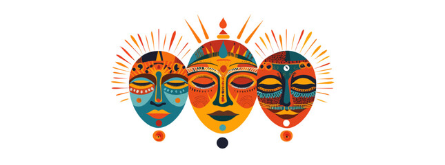 Vibrant abstract suns featuring faces are available as pre-made cards, showcasing a range of emotions through trendy, hand-drawn illustrations in an ethnic style, ideal for textile prints
