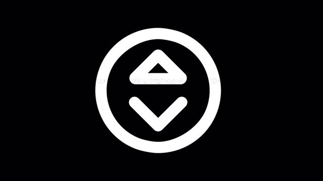 Icon sort circle up is distorted. Glitch. Noise, chromatic aberration, geometric distortion. Transparent background, looped. In-Out looped. Alpha BW at the end