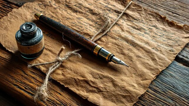 Pen and Paper on Wooden Table A Simple and Classic Workspace Scene