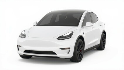 Fototapeta premium Modern White Electric SUV, Isolated on White Background