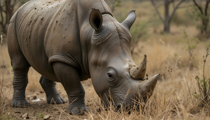 Naklejka premium White Rhinoceros in African Savanna