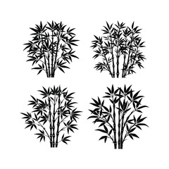 Four Black Bamboo Silhouettes Nature Illustration Design,