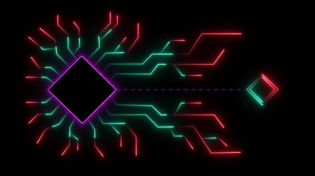 Digital neon data connection technology background. Futuristic glowing neon circuit board with moving electrons PNG alpha. Futuristic hardware multicolor pattern