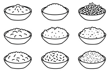 Variety of Rice Types Isolated on White