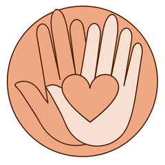 Obraz premium Overlapping hands with heart symbol in warm colors