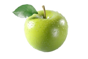 Fresh green apple close up image on white background 