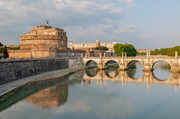 View of the Bridge and Castel Sant'Angelo in Rome, Italy.