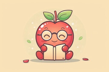 Obraz premium Cute apple cartoon reading a book