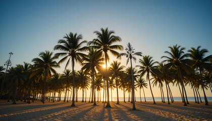 Silhouette Palm Trees Sunset Beach Tropical Landscape