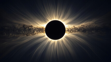 Obraz premium Artistâs vision of a cosmic eclipse with Saturn partially shadowing the sun, rings glimmering.