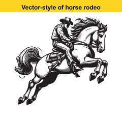 Obraz premium Rearing Rodeo Horse Line Art – Black & White Vector Illustration