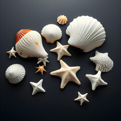 Obraz premium Beautiful Sea Shells on Clean Surface – Photorealistic Abstract Composition